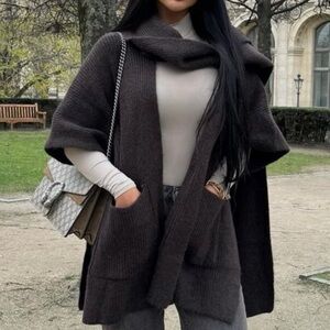 Zara blogger favorite knit cardigan with scarf